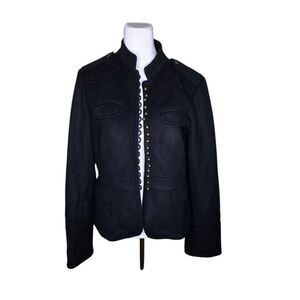 Vintage Y2K  J Crew Military Coat Womens Size 8 Black Bronze Buttons Dark Academ